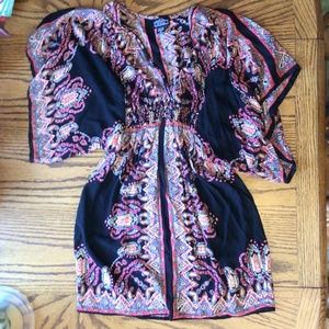 Colorful bohemian cinched rib tunic